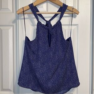 Lush Maggy Halter Top Dark Blue White Polka Dots Criss Cross Halter Neck